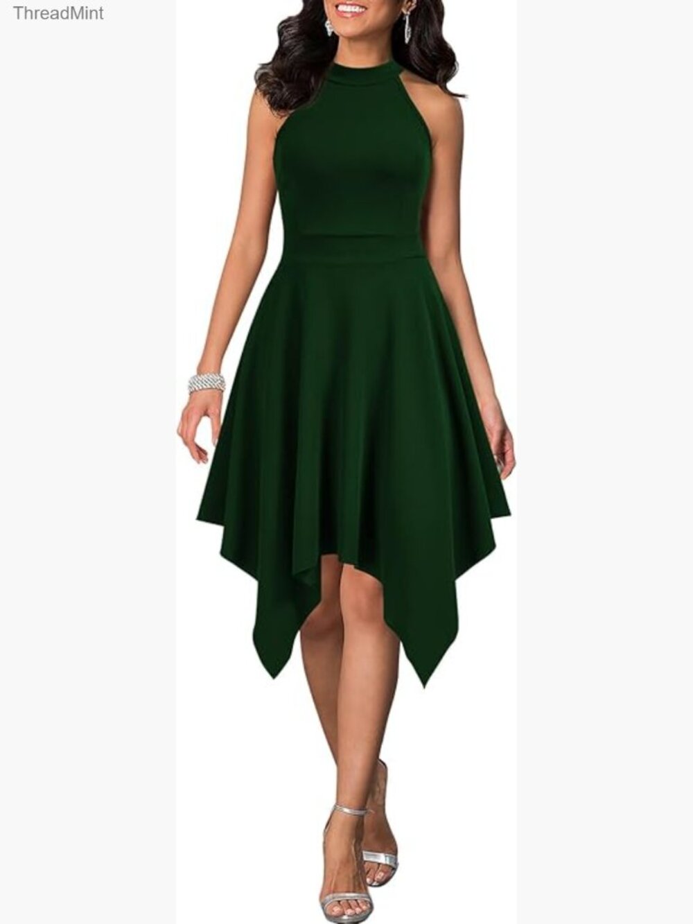Sleeveless Halter Formal Dress A-Line Midi Slim Fit Polyester Spandex